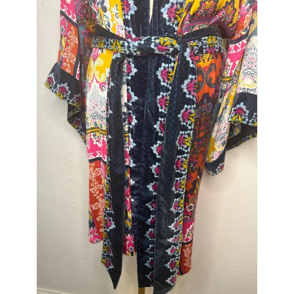 Anthropologie Zadie Velvet Robe Women's XS/S Lounge Kimono Patchwork Boho - Picture 6 of 10